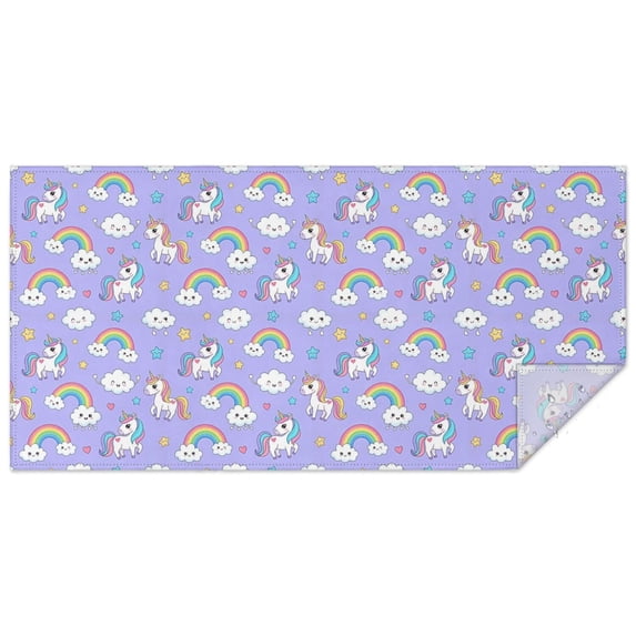 Purple Cartoon Unicorn Rainbow Cloud Star Rectangle Tablecloth 60"x120",Waterproof Polyester Rectangle Table Cloth, Wipeable Spillproof Polyester Tablecloth for Dining, Camping, Indoor and Outdoor