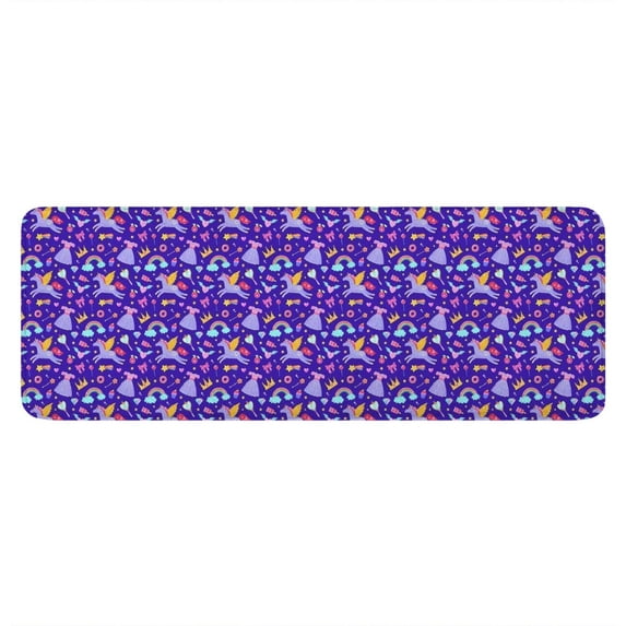 Purple Cartoon Unicorn Rainbow Crown Kitchen Rug Mat,Kitchen Runner Rugs Non Skid Washable,Decorative Kitchen Floor Mats for Kitchen,Sink,Laundry,17"x47.2"