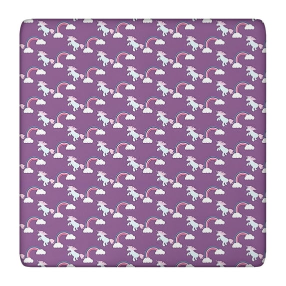 Purple Cartoon Unicorn Rainbow Square Fitted Tablecloth with Elastic Edge,Square Table Cover,Washable Elastic Table Cover for Home Kitchen Party Decor 36"x36"