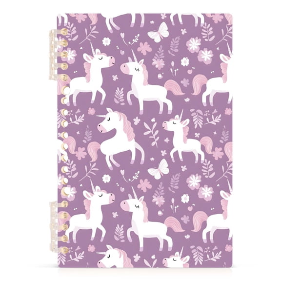 Purple Cartoon Unicorns Pattern A5 Notebook Refillable 60 Sheets Detachable Ring Binder PP Cover Journal