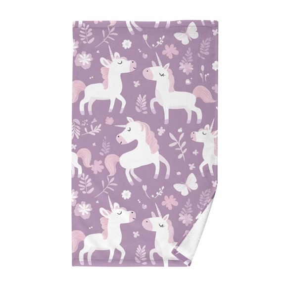 Purple Cartoon Unicorns Pattern Bath Towel 100% Cotton Soft Thick High Absorbency Hand Face Towel Single Pack 16x28in