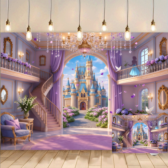 Purple Castle Backdrop Photography Background Party Banner