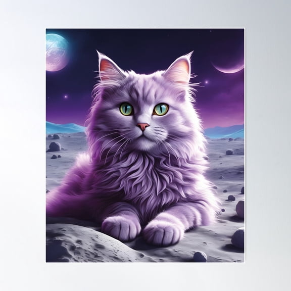 Purple Cat, Fluffy Cuddly Toy Poster Wall Art, Modern Wall Decor For Living Room Bedroom, 16x24 UNFRAMED