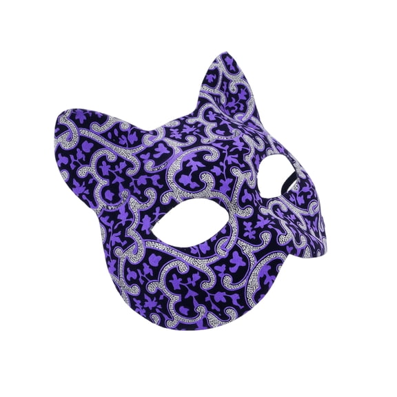 Purple Cat Masquerade Mask 7 X 6 Inch Gothic Lace Pattern Half Face Mask for Halloween Party Masquerade Ball Accessory 1 Pack