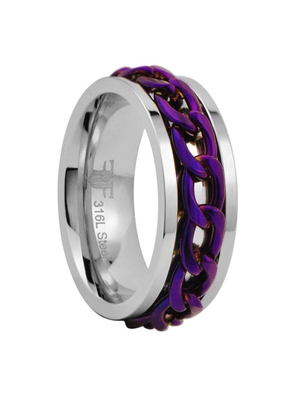 Purple Chain Spinner Ring Stainless Steel Meditation Anti Anxiety Fidget Band