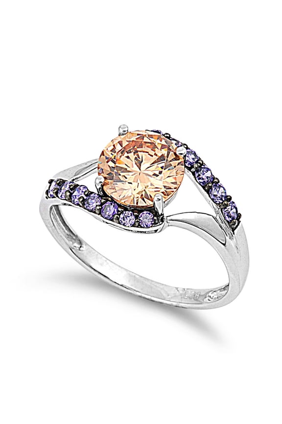 Purple Channel Bridged Champagne Cubic Zirconia Ring Sterling Silver 925