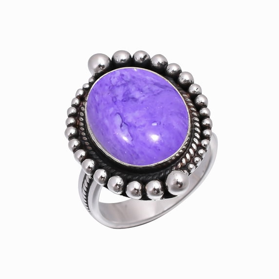 Purple Charoite 925 Sterling Silver Ring, Adjustable Ring, Silver Jewelry Ring, Purple Ring, Oval Ring, Dainty Ring, Handmade Ring, Gemstone Ring, Gif