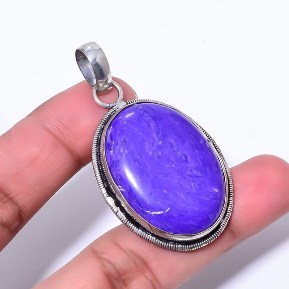 Purple Charoite Designer Handmade 925 Sterling Silver Pendant 2.11" P198