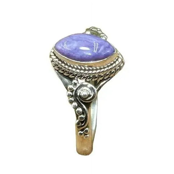 Purple Charoite Gemstone 925 Sterling Silver Handmade Design Ring Jewelry Gift for Her