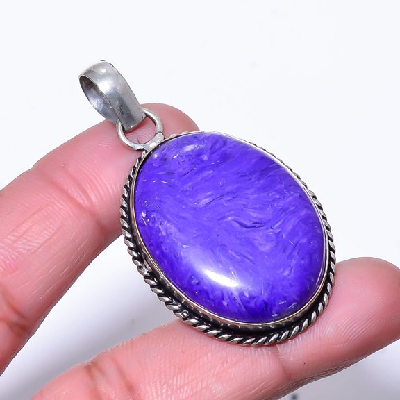 Purple Charoite Gemstone 925 Sterling Silver Handmade Pendant 2.03" P40263