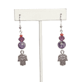 thumbnail image 1 of Purple Charoite, Purple Crystal, and Hand of Hamsa Earrings, 1 of 1