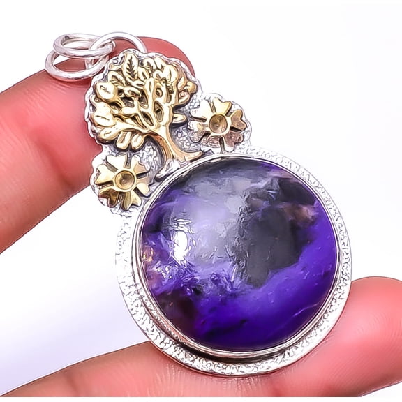Purple Charoite - Siberia 925 Sterling Silver Tree Of Life Pendant 2.34" P_50_13, Beautiful Jewelry For Woman, New Year Sale, Valentin's Day Gift