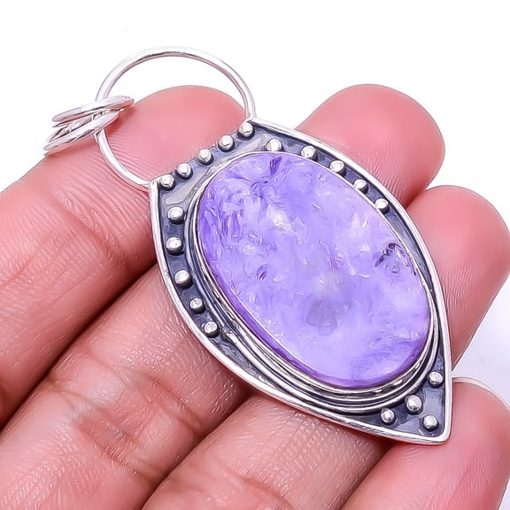 Purple Charoite - Siberia Designer Handmade 925 Sterling Silver Pendant 2.34" P5