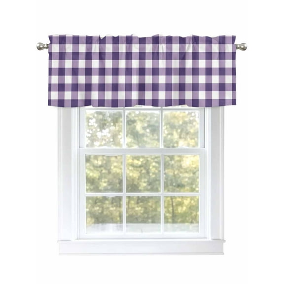 Purple Check Texture Valances for Windows, Rod Pocket Kitchen Valance Curtains - Soft & Washable Small Window Treatment for Living Room, Bathroom, Plaid , 42x12 Inch, 1 Panel