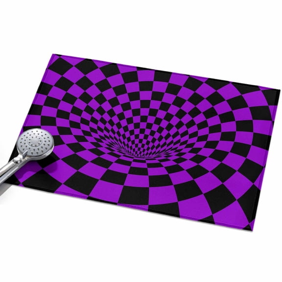 Purple Checker 2x3ft Non Slip Area Rug Modern Abstract Deep Purple Tunnel Mosaic Cubes Washable&nbsp;Soft Area Rugs for Living Room, Indoor&nbsp;Circle Carpet for Bedroom Dining Room Kitchen