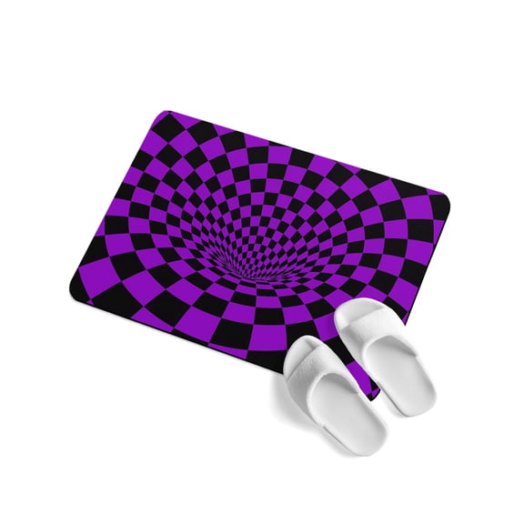 Purple Checker Soft Diatomaceous Earth Mat, Modern Abstract Deep Purple Tunnel Mosaic Cubes Absorbent Bath Mat Non Slip Rubber Backed Quick Dry Doormat Fit Under Door for Bathroom Kitchen 16"x24"