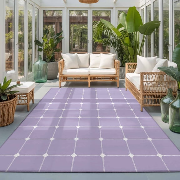 Purple Checkered 6'x9' Large Area Rugs Modern Minimalist Geometric Grid Lines Plaid Washable Area Rugs Non-Slip Indoor Floor Mats Large Carpet for Living Room Bedroom Dining Room