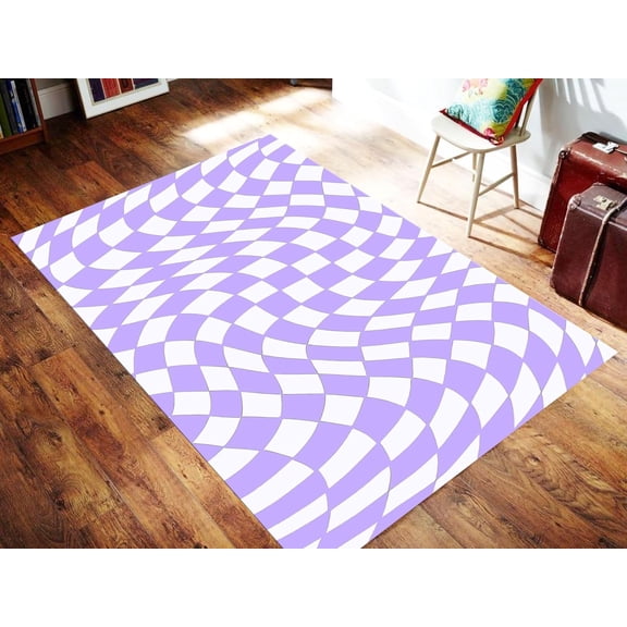 Purple Checkered Area Rug,Cool Checkered Design Washable Rug,Non-Slip Non-Shedding Low Pile Fade Resistant Rug for Entryway, Bedroom, Kitchen, Bathroom 2x3ft