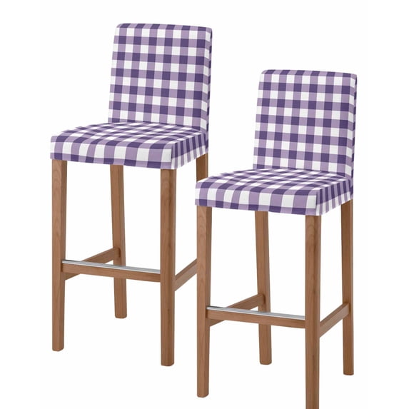 Purple Checkered Bar Stool Covers Set of 2, Farmhouse Buffalo Plaid Stretch Washable Bar Chair Covers with Backs, Removable Pub Counter Height Chair Cover for Kitchen Dining Room Cafe