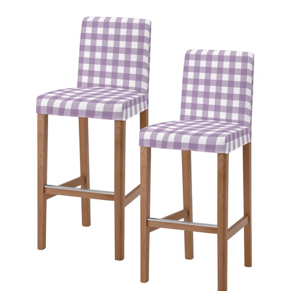 Purple Checkered Bar Stool Covers Set of 2, Farmhouse White Buffalo Plaid Stretch Washable Bar Chair Covers with Backs, Removable Pub Counter Height Chair Cover for Kitchen Dining Room Cafe