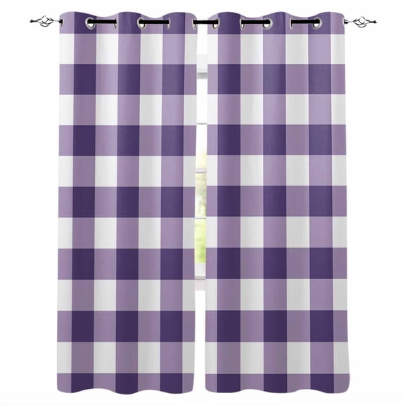 Purple Checkered Blackout Curtains 63 Inches Long, Farmhouse Buffalo Plaid Thermal Insulated Black Out Curtains, Darkening Window Curtain Drapes for Bedroom Living Room 42"x63" 2 Panels