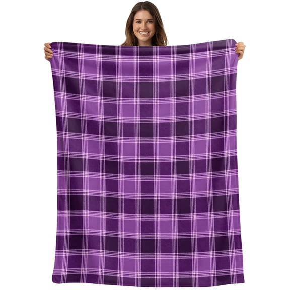 Purple Checkered Blanket Soft Cozy Warm Throw Blanket for Couch, Plush Fuzzy Flannel Blankets for Sofa, Modern Farmhouse Purple Buffalo Plaid Bed Blankets Lightweight Gifts for Women, 50"x60"