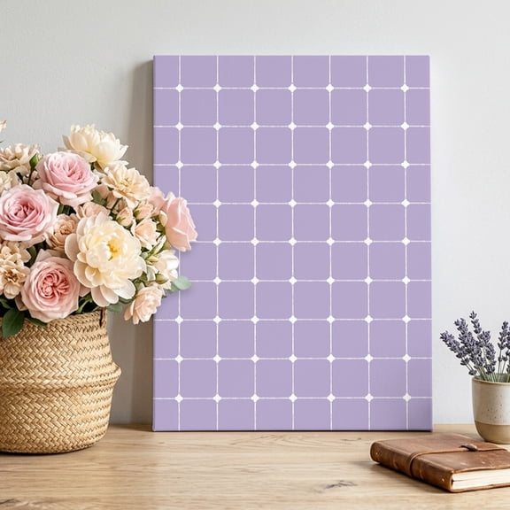 Purple Checkered Canvas Wall Art for Living Room, Modern Minimalist Geometric Grid Lines Plaid Wall Decor Framed Artwork Pictures Ready to Hang for Bedroom Office Home Decor 18x24 Inch