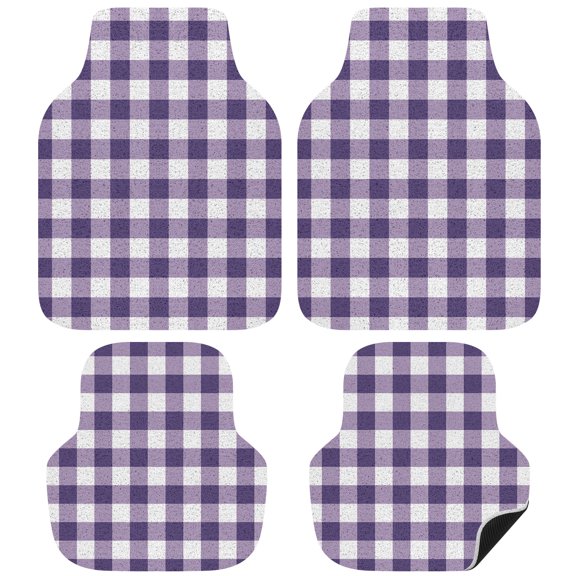 Purple Checkered Car Floor Mats 4 Pieces, Front & Rear Auto Carpet Mats Full Set with Rubber Backing, Farmhouse Buffalo Plaid Universal All Weather Car Floor Protectors for SUV Truck Van