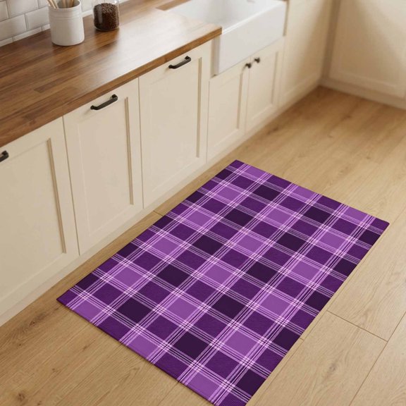 Purple Checkered Entryway Rug 2'x3' Non Slip Front Door Mats, Modern Farmhouse Purple Buffalo Plaid Entrance Rugs Indoor Outdoor Carpet, Washable Floor Mats Small Area Rug for Bedroom Kitchen