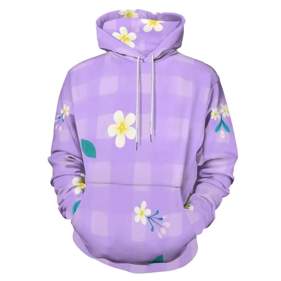 Purple Checkered Floral Pattern Men's Women Vintage 3D Hooded Sweatshirt - All-Season Loose Fit Streetwear