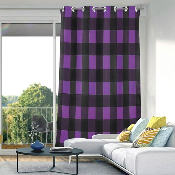 Purple Checkered Grid Pattern Blackout Curtains 84"x52" Thermal Insulated Curtain 1 Panel