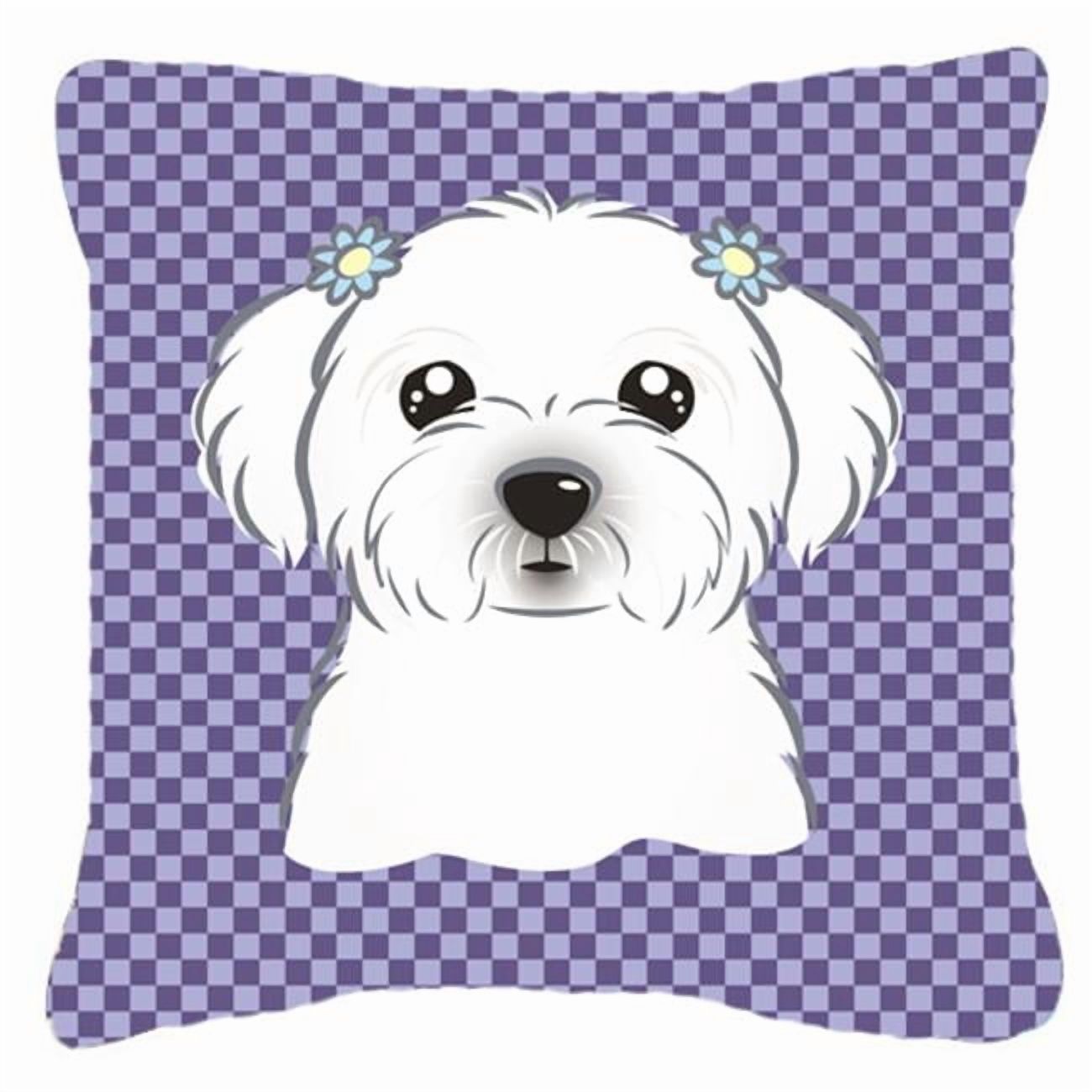 Purple Checkered Maltese Indoor & Outdoor Fabric Decorative Pillow