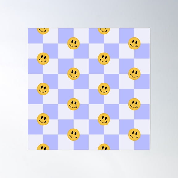 Purple Checkered Pattern Design With A Playful Smiley Face Poster Wall Art, Modern Wall Decor For Living Room Bedroom, 30x30 UNFRAMED
