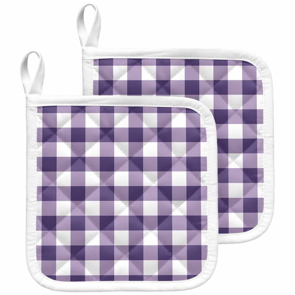 Purple Checkered Pot Holders for Kitchen Heatproof Potholder, 2 Pack Farmhouse Buffalo Plaid Hot Pads Multipurpose Oven Pads Cloth Potholders Trivet for Cooking and Baking