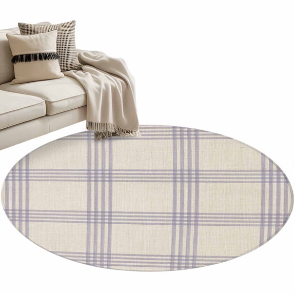 Purple Checkered Round Rug 3ft Washable Circle Entryway Rugs Non Slip Rustic Farmhouse Buffalo Plaid Area Rug Indoor Floor Carpet for Bedroom Kitchen Living Room Home Office Dining Room Nursery