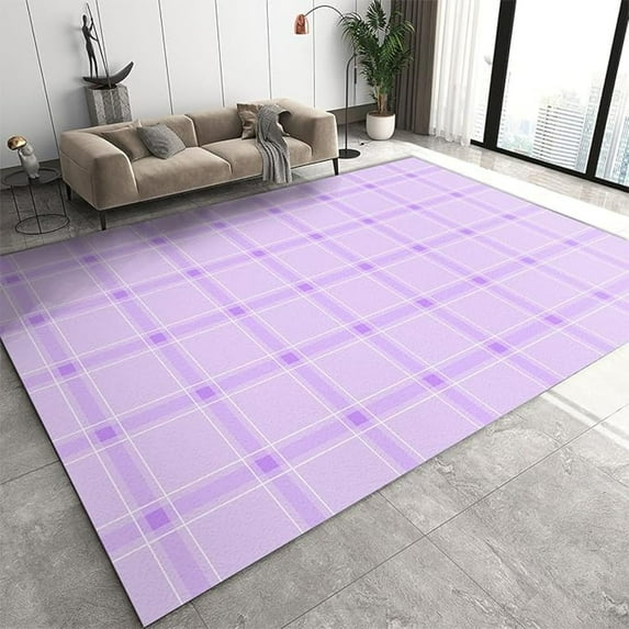 Purple Checkered Rug For Bedroom, Retro Nordic Style Area Carpet, Floor Rugs Soft Washable Flannel With Non-Slip Rug For Living Room Apartment Hallway Decor 3x4ft