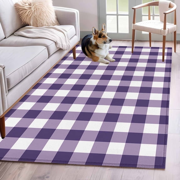 Purple Checkered Runner Rug 2.7x5 FT, Non Slip Entryway Carpet, Farmhouse Buffalo Plaid Washable Soft Floor Carpet Entrance Mat Non-Shedding Throw Rug for Hallway Laundry Room Bedside