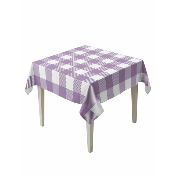 Purple Checkered Table Cloth, Farmhouse White Buffalo Plaid Waterproof Tablecloth for Square Tables, Reusable Washable Fabric Table Cover for Restaurant Kitchen Dining Tables 60"x60"