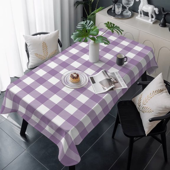 Purple Checkered Table Cloth Waterproof Tablecloths, Farmhouse White Buffalo Plaid Tablecloth Dining Table Cover for Kitchen Party Tabletop Outdoor, Rectangle Tablecloth 60x120 Inch