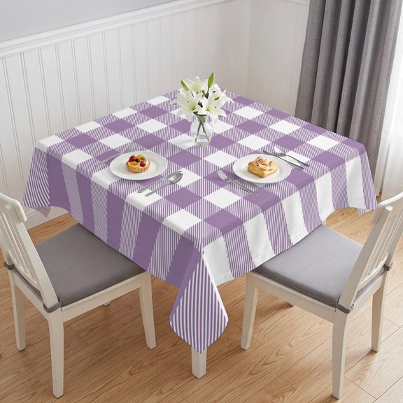 Purple Checkered Table Cloth Waterproof Tablecloths, Farmhouse White Buffalo Plaid Tablecloth Dining Table Cover for Kitchen Party Tabletop Outdoor, Square Tablecloth 54x54 Inch