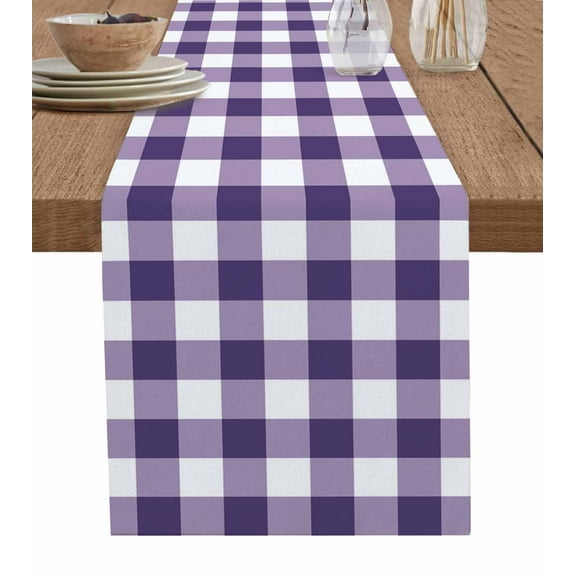 Purple Checkered Table Runner 48 Inches, Farmhouse Buffalo Plaid Bed Runner Dresser Scarves Tabletop for Indoor Outdoor Parties/Ceremony/Banquet, 13" x 48"