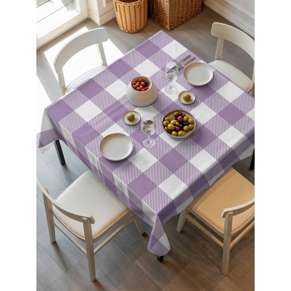 Purple Checkered Tablecloth Square Table Cloth 54x54, Waterproof Outdoor Table Cloth Covers Decorative Table Protector, Farmhouse White Buffalo Plaid Washable Table Cover for Kitchen Dinning Party