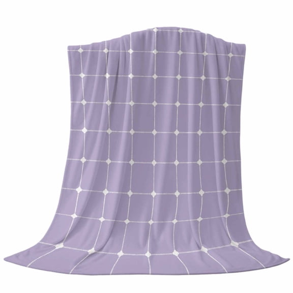Purple Checkered Throw Flannel Blanket Modern Minimalist Geometric Grid Lines Plaid Super Soft Cozy Bed Blanket, Lightweight Plush Fuzzy Bed Throw for Bedroom Sofa Couch Living Room 30x40in