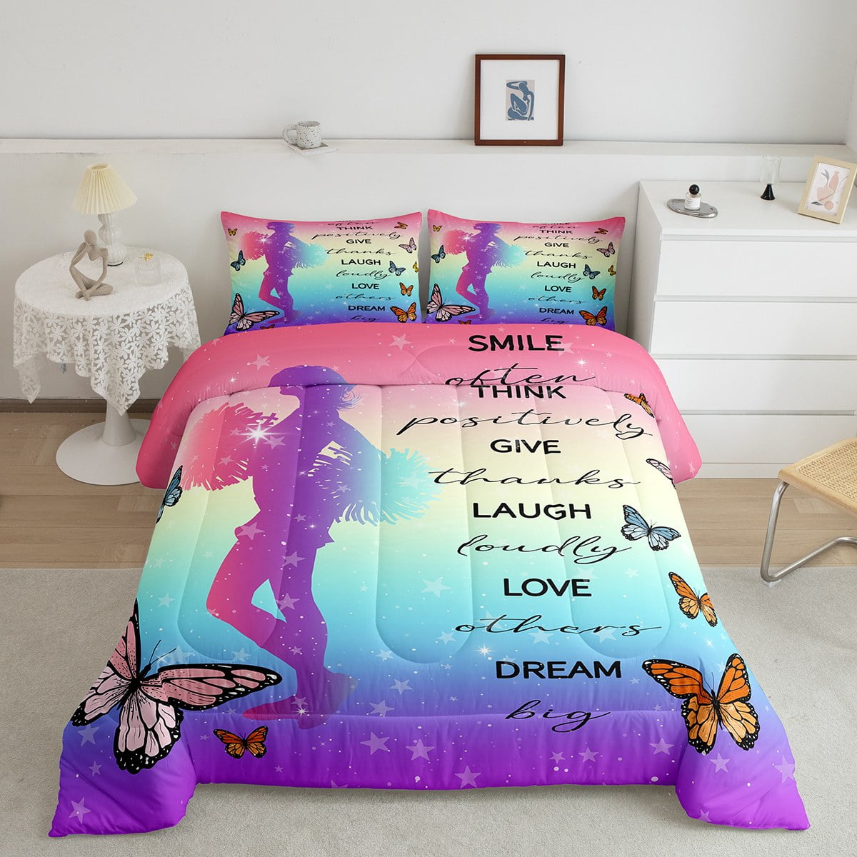 Ice Skater Silhouette Comforter Set - 3 Piece Lightweight Microfiber Bedding With Zipper