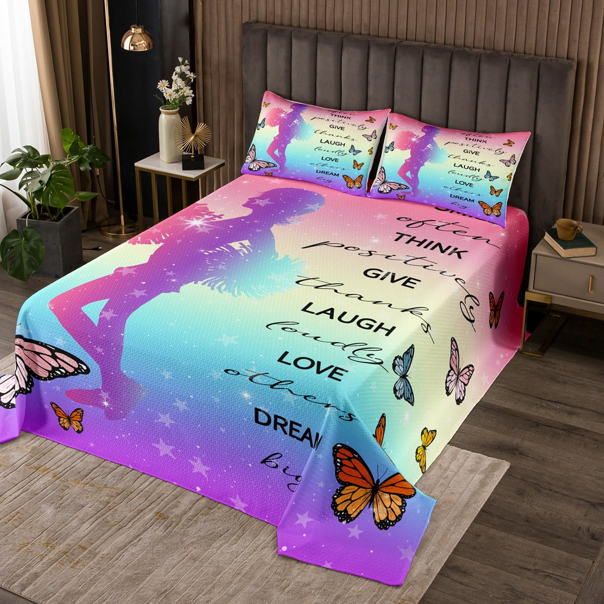 Purple Cheerleading Bedspread Twin Size for Girls Cheerleader