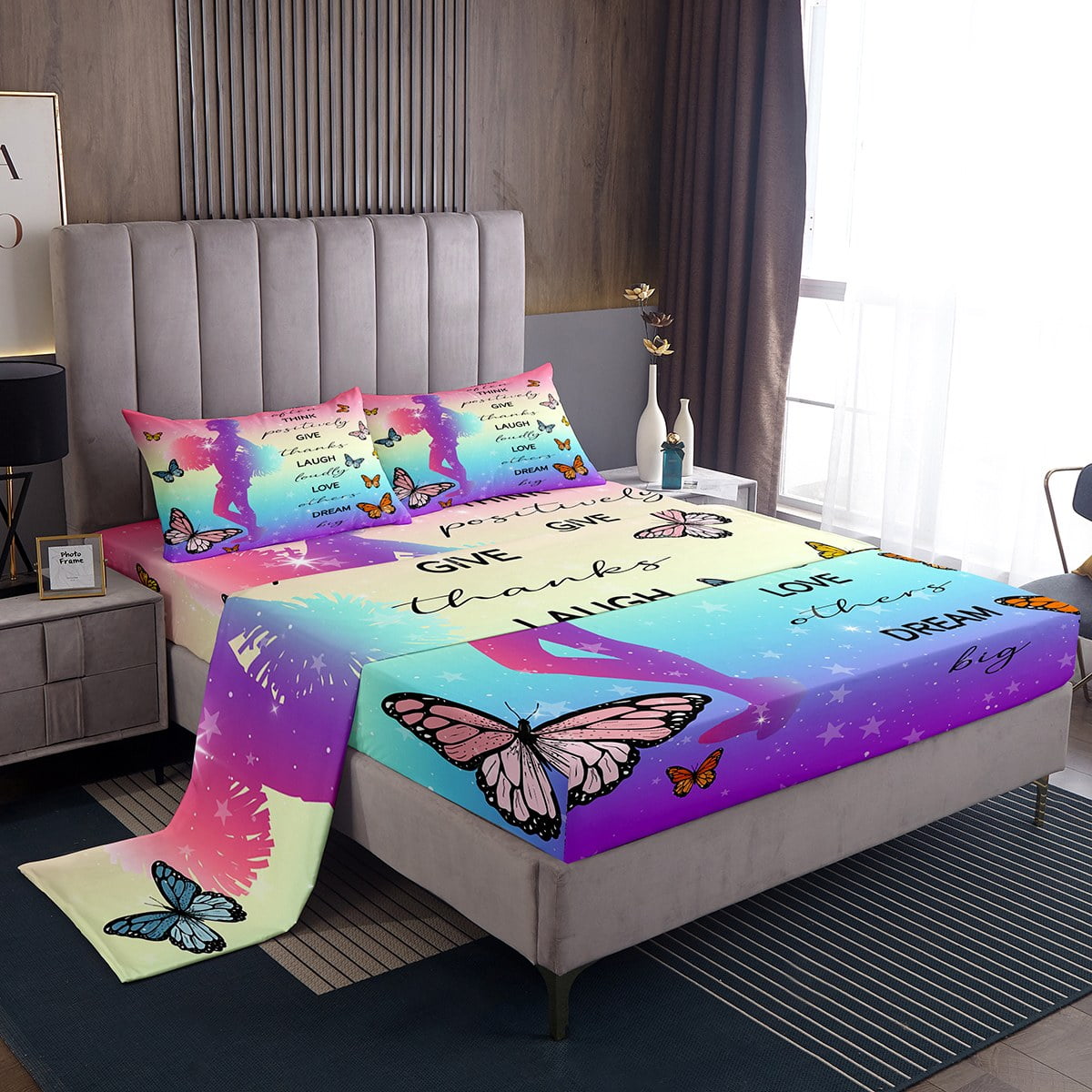 Purple Cheerleading Twin Sheets for Girls Cheerleader Silhouette Bed