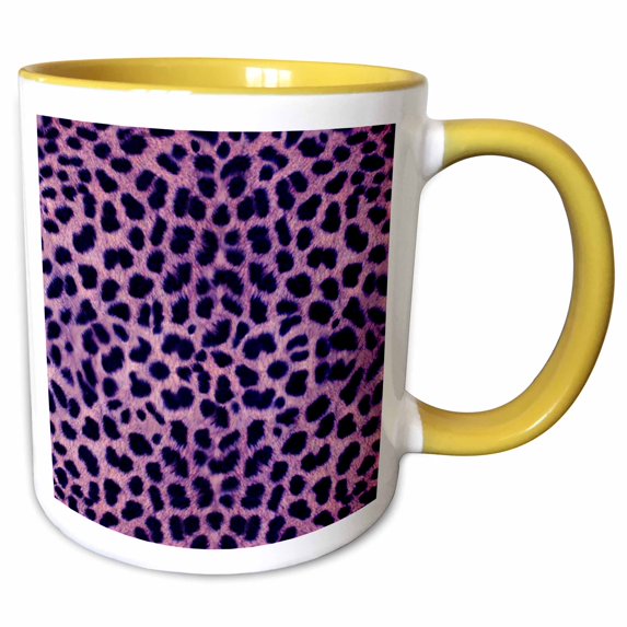 3drose, Purple Cheetah Animal Print, 11oz Two-tone Yellow Mug