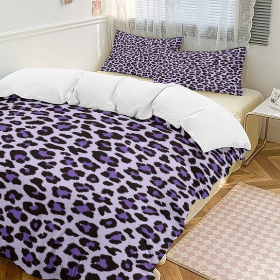 Purple Cheetah Print Duvet Cover Set Bedding Set Polyester Quilt Cover for Bedroom Decoration