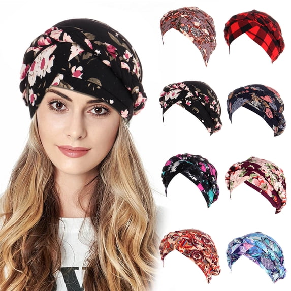 Purple Chemo Cap, Soft Hat for Hair Loss polyester Beanie Twist Headscarf Pre Tied Double Braid Headwrap Hat One Size
