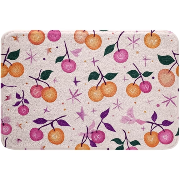 Purple Cherry 16"X 24" Bath Mat Cute Fruit Print Bathroom Rugs for Girls Kawaii Cherry Pattern Doormats Floor Mats Pink Decor for Bathroom Non Slip Bath Rug